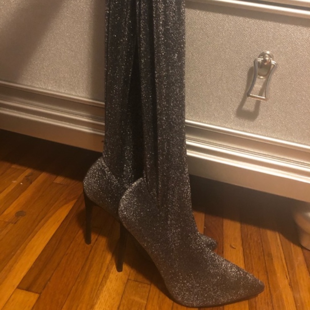 Glitter thigh high sock boots